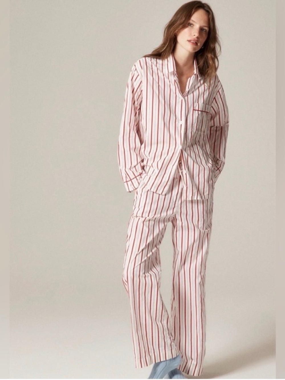 J. Crew Red and White Striped Pajama Set M